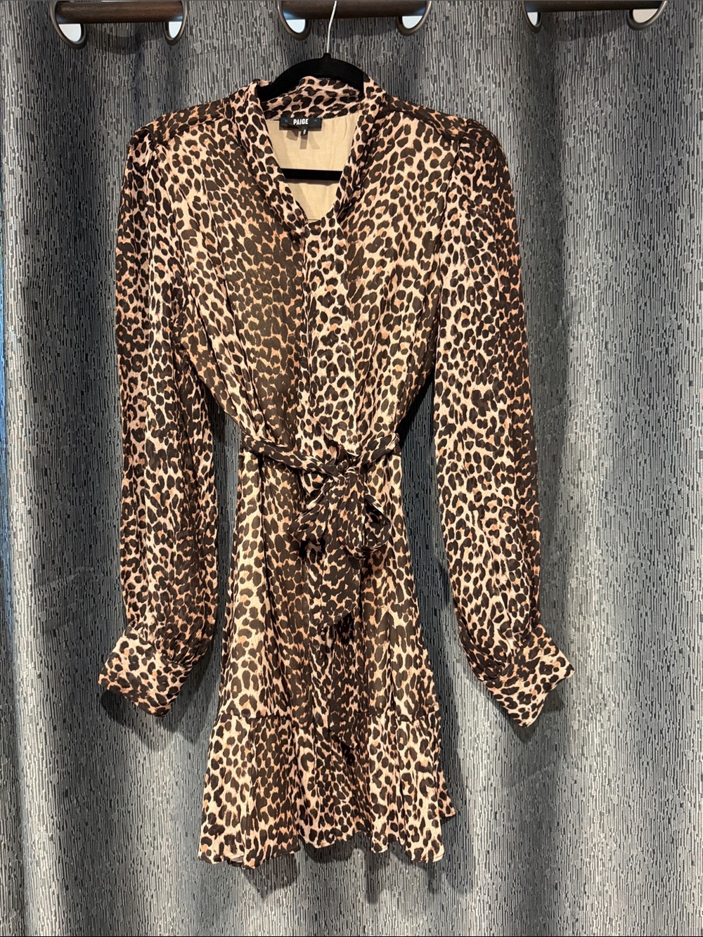 PAIGE Brown and Black Leopard Tie-Waist Long Sleeve Dress